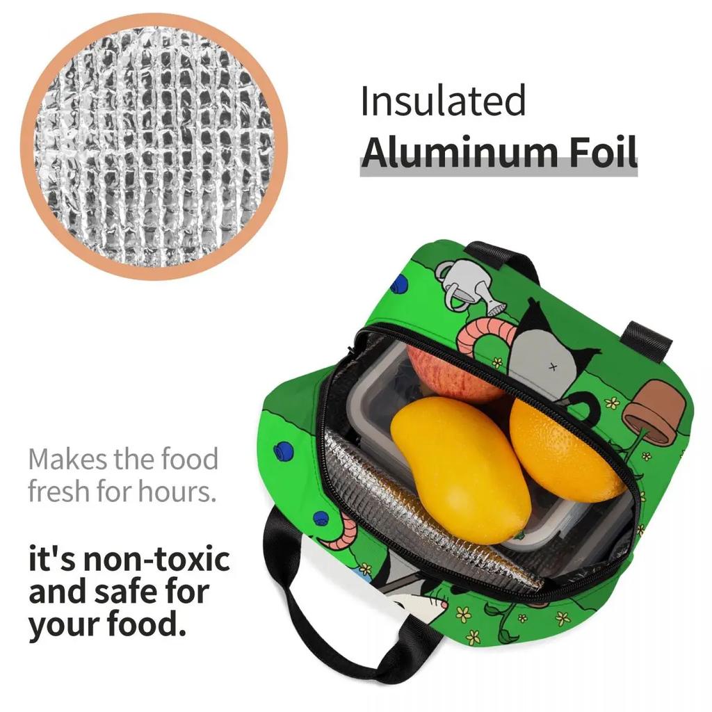 Gardening Opossum Resuable Lunch Boxes for Women Multifunction Cartoon Animal Pet Thermal Cooler Food Insulated Lunch Bag