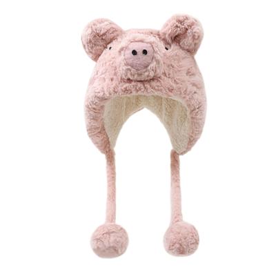 Furry Pig Ear Hat for Adult Teens Plush Earflap Hat for Shopping Skiing Windproof Beanies Hat for Cold Weather Headwear