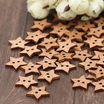 100PCS Decorations Craft Sewing Buttons 2 Holes Star Shape Wooden