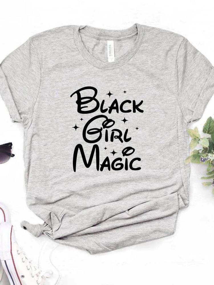 Women T Shirt Black Girl Magic Print Tshirt Women Short Sleeve O Neck Loose T-shirt Ladies Causal Tee Shirt Clothes Tops