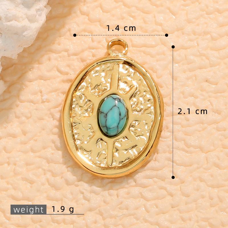 European Retro Turquoise Geometric Oval Pendant - Stainless & Titanium Steel Jewelry for Women
