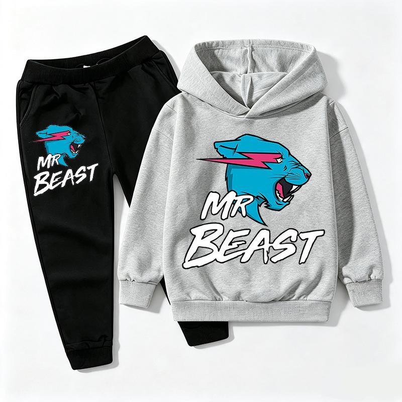 2026 Podzim Ležérní Mr Beast Kreslený Děti Kluci Dívky Potisk cool Dlouhý rukáv Fleecová Mikina s kapucí Dlouhé Kalhoty Oblek Festival Venkovní Denní nošení