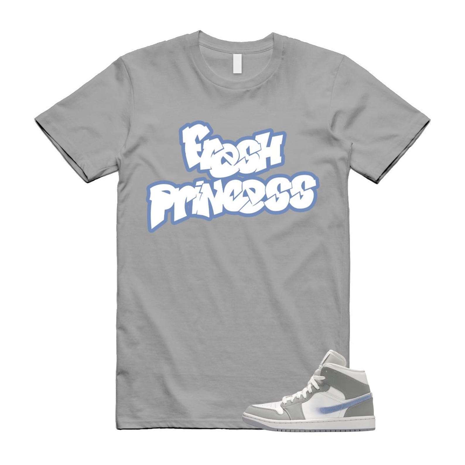1 Wolf Grey Aluminum Blue White Mid T Shirt Match FPR 4XL