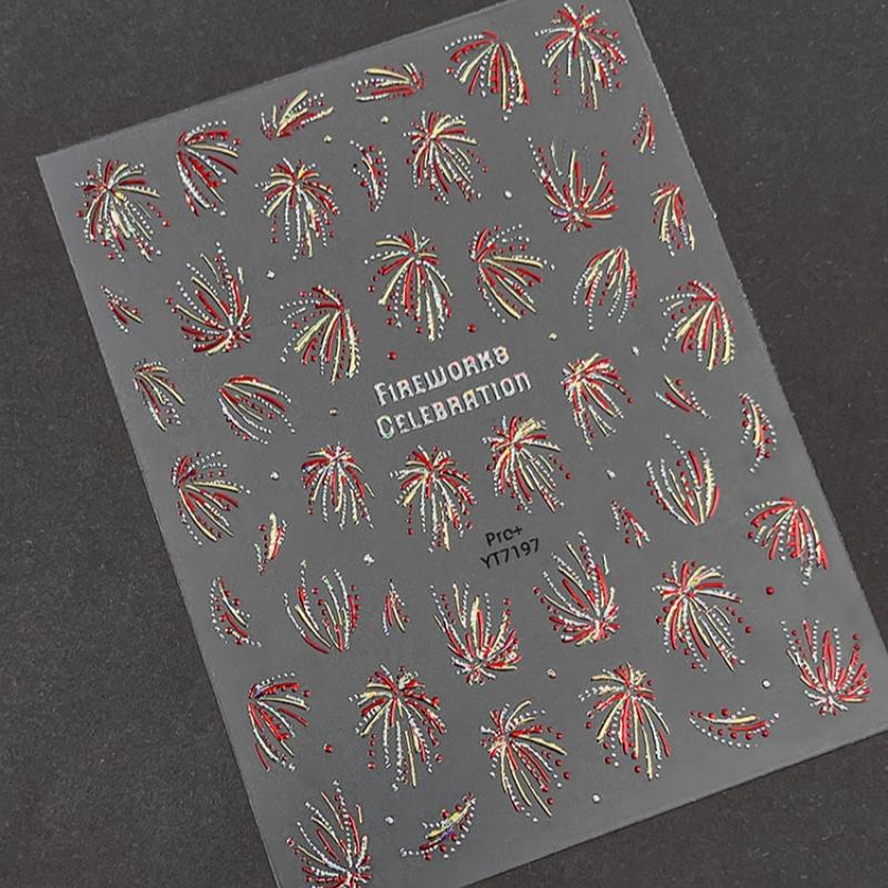 Fireworks Nail Stickers Rainbow Laser Silver Pink Blooming Firework New Year Celebration Nail Art Decals Decoration