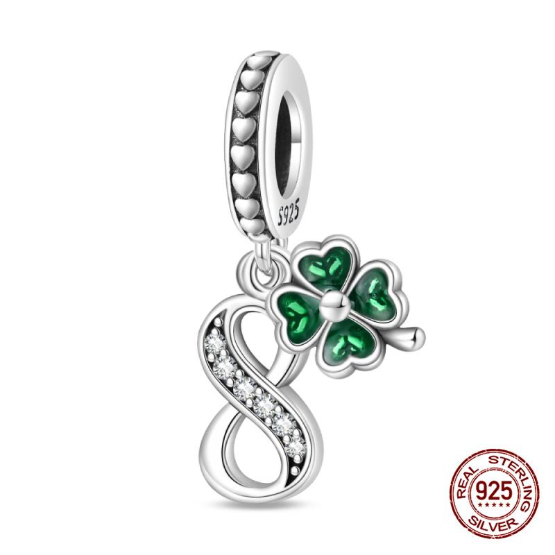 Original Charms Copper Lucky Four Leaf Clover Number Charms Beads Fits 3Mm Original Bracelet Women Diy Jewelry Gift