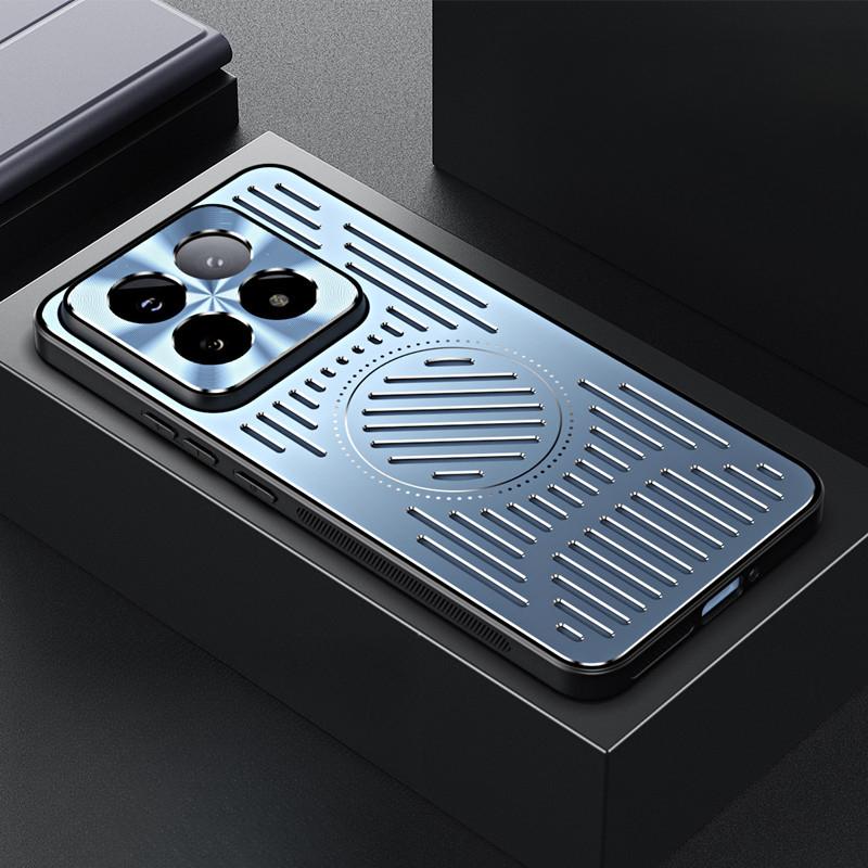 Suitable for Xiaomi 15pro Breathable Mobile Phone Case Redmi K70 Metal Cooling Vehicle Magnetic Suction Xiaomi14 Protective Case
