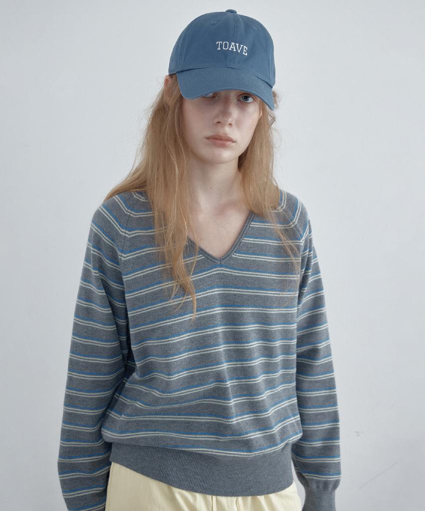 TOAVE Color Chip Stripe V-Neck Knit (Melange Gray)