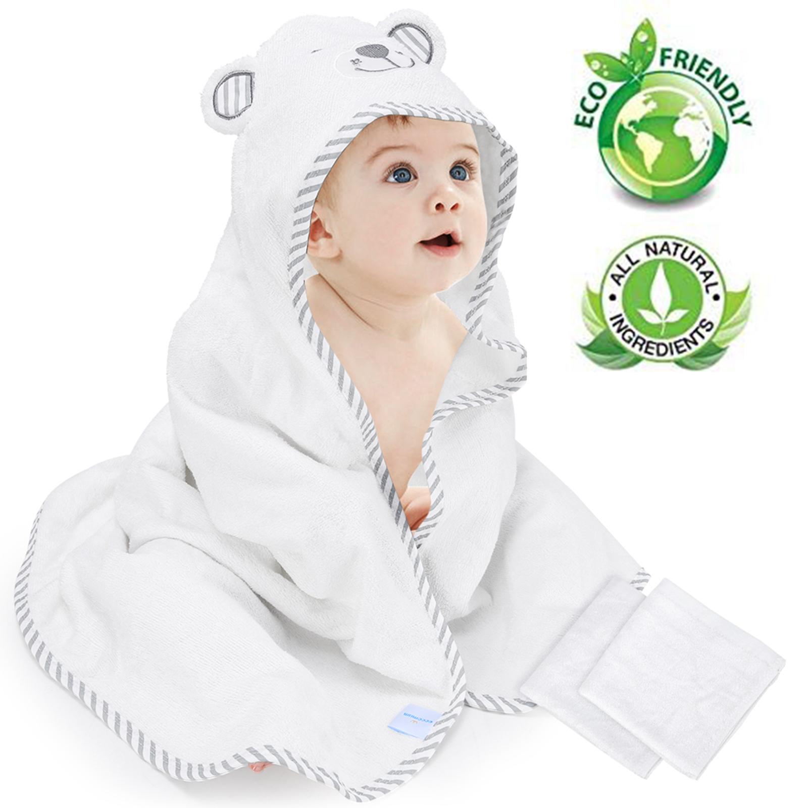 

Kisdream Baby Hooded Towel Organic Bamboo Baby Bath Towels Bear Embroided Handkerchief Soft Nature Towel for Toddlers Super Absorbent Thick
