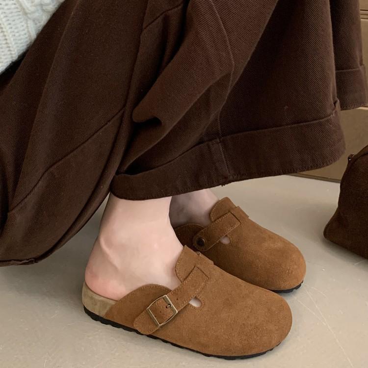 Baotou Drag Women's Thick-soled Outer Wear Versatile Retro 2025 Autumn New Soft-soled Casual Birkenstocks Flat-soled Half-slippers