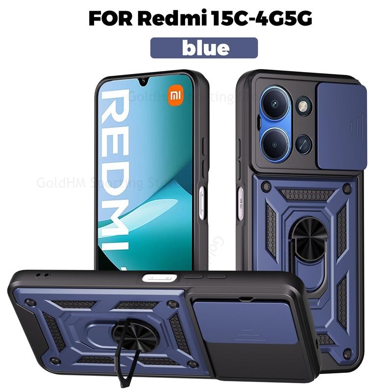 Armor Shockrpoof Hybrid Heavy Duty Phone Case For Xiaomi Redmi 15C 14C 13C Magnetic Ring Holder Stand Slide Lens Cover Redmi Note 14 12 13 15 Pro Plus