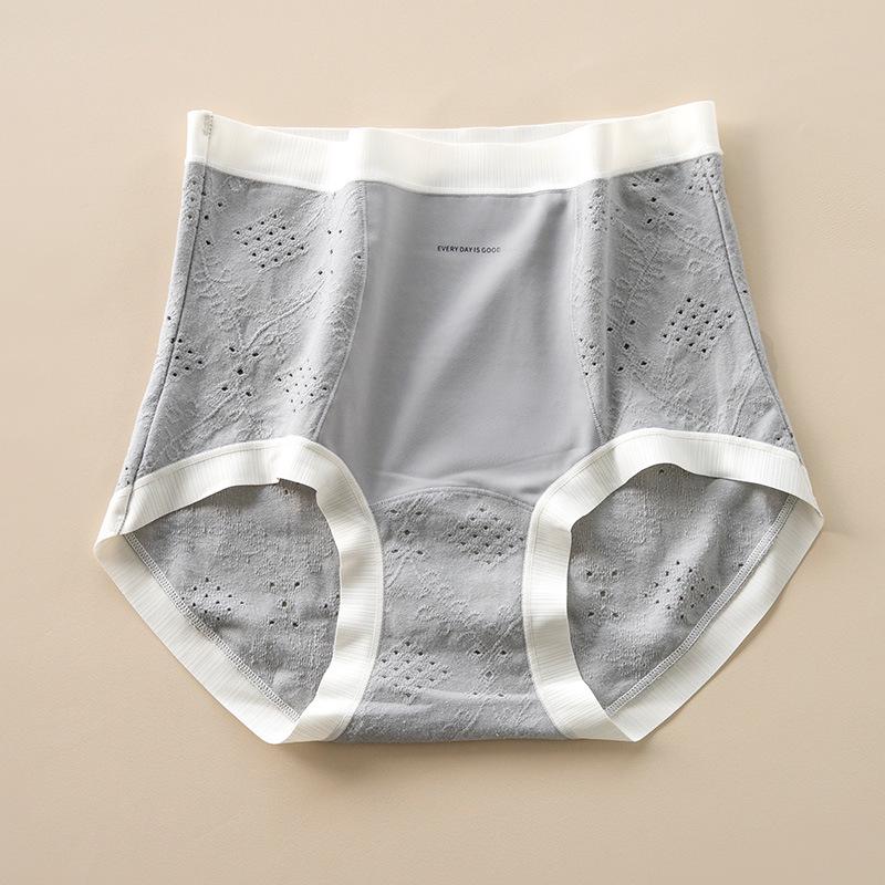 Women s High-Waisted Seamless Cotton Jacquard Butt-Lifting Briefs with Antibacterial Extended Crotch 2XL (suggested 160-180 jin) средне-серый