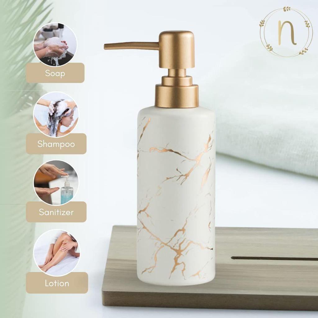 Ceramic Shampoo Dispenser for Bathroom (250 Ml) - Handwash Dispenser Bottle with Pump for Kitchen - Liquid Soap Dispenser for Wash Basin