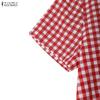 ZANZEA Women Casual V-neck Summer Grid Print Short Sleeve Dress