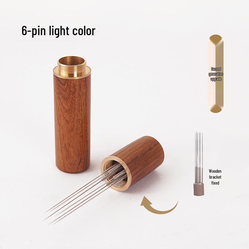 "Stainless Steel Coffee Stirring Needle with Solid Wood Handle - Portable Tool for Breaking Up Lumps"