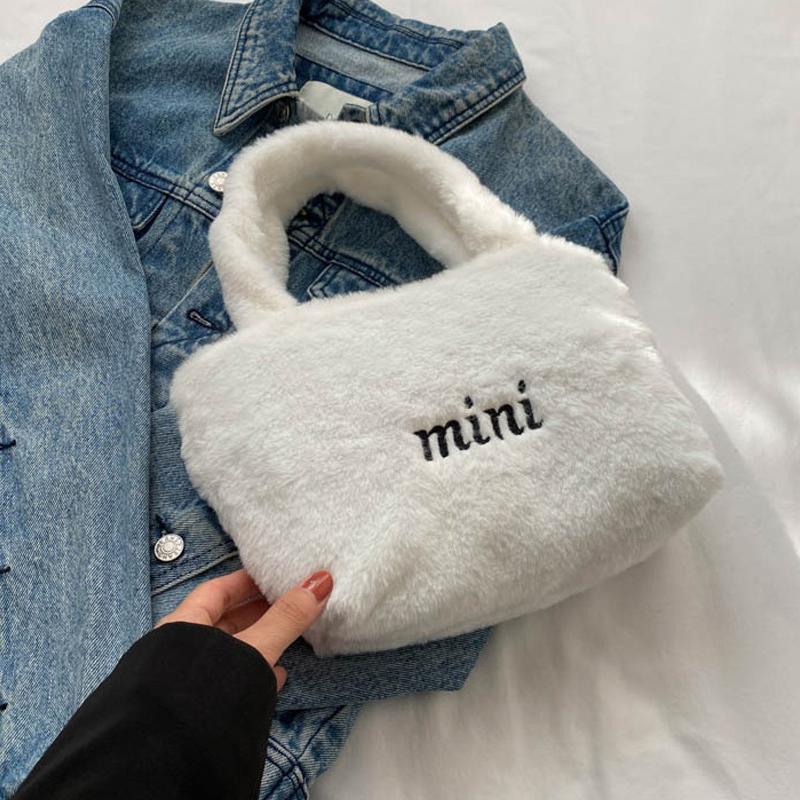 

Симпатичные сумки-ведра из искусственного плюша, осенне-зимняя мягкая пушистая сумка с верхней ручкой, женская маленькая сумка-тоут, женская повседневная сумка через плечо 21x9x17cm белый