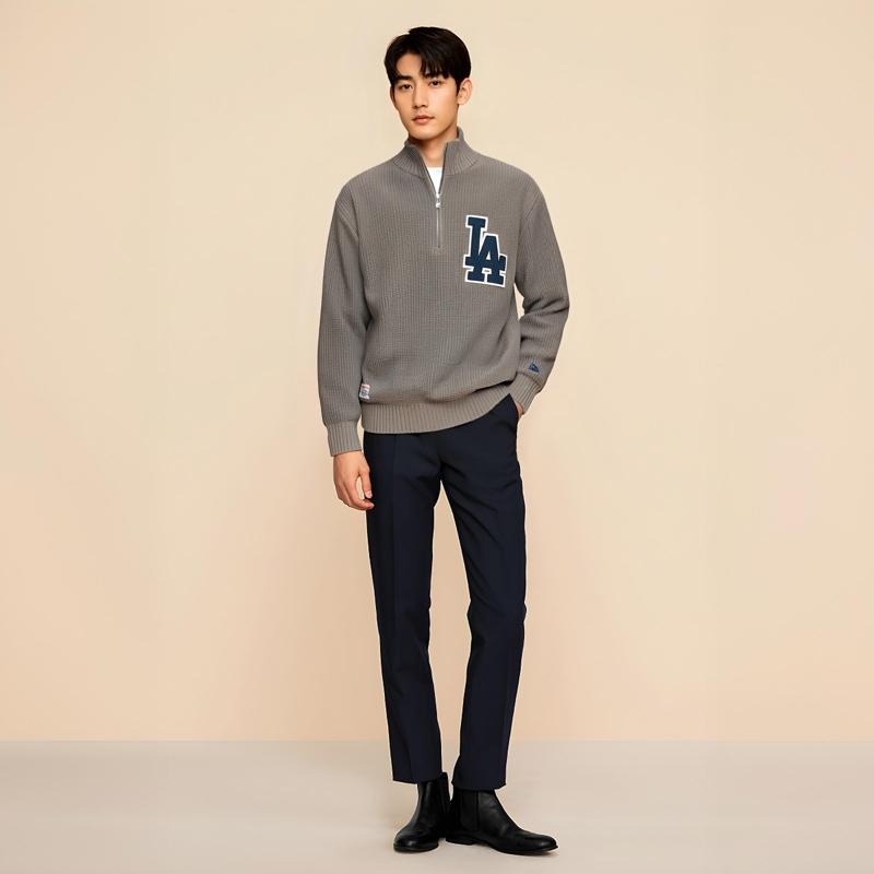 New Era MLB Los Angeles Dodgers Half High Neck Comfortable Casual Long Sleeve Sweater Unisex Sweater Gray 14119860