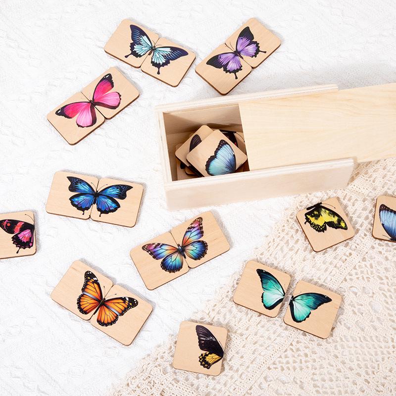 

Wooden Early Education Butterfly Puzzle: Color & Shape Cognition Toy with Storage Box
