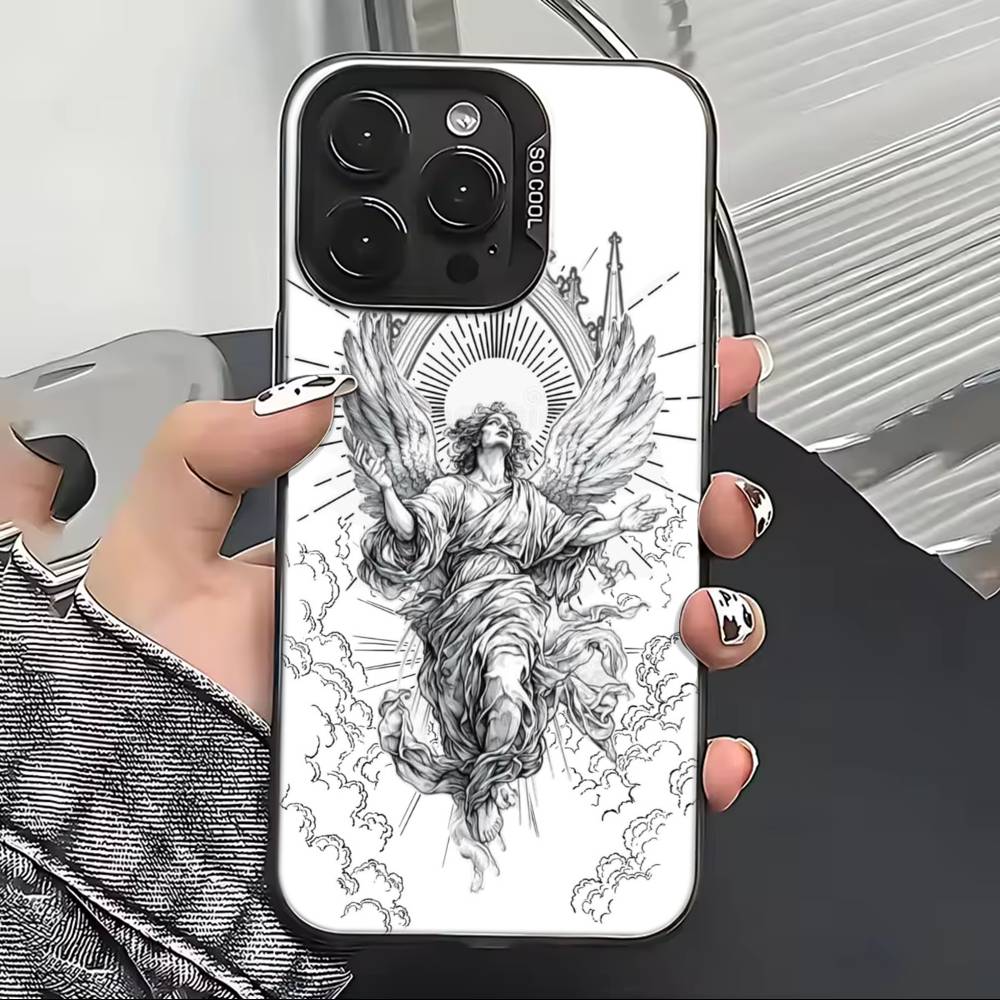 Middle Ages Retro Angel Phone Case For iPhone 17,16,15,14,13,12,11 Plus,Pro Max,XS,Colorful Silver Black Cover
