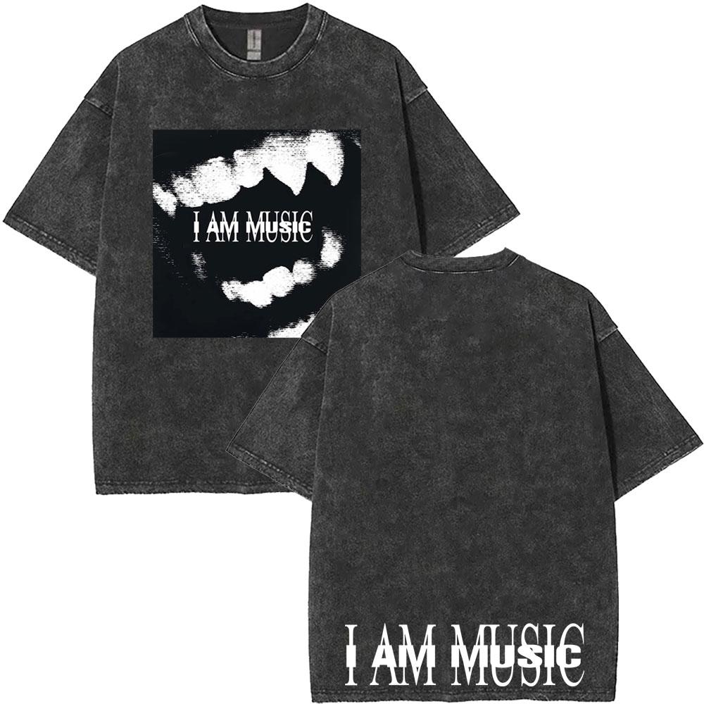 Retro Washed Playboi Carti I AM MUSIC Logo T Shirt Opium Ken Carson Narcissist Rap Tshirts Men Hip Hop Vintage Oversized Tshirt