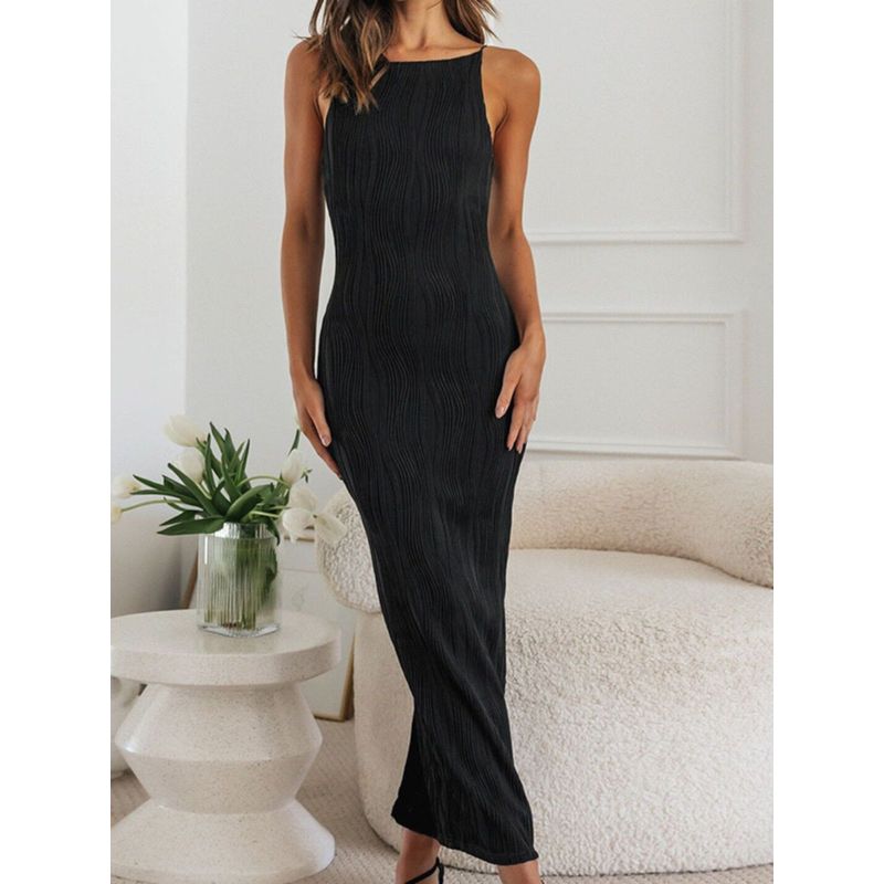 2024 Fashion Wind Elegant Minimalism Personality Design Stereo Lines Silm Slim Looking below the Knee Long Dress