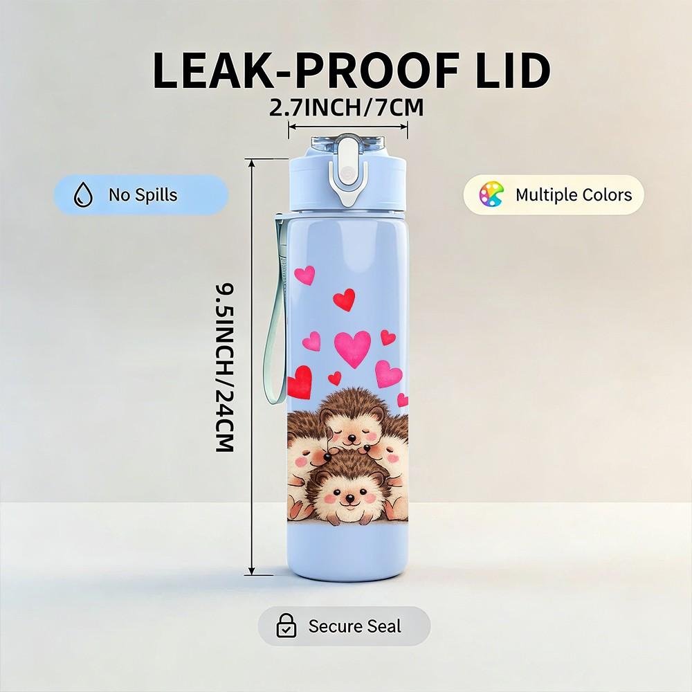 1PC Bear With Pink Hearts 750ml Color Plastic Sports Water Bottle Leakproof Flip Straw Lid Suitable for Sports Office Home Use