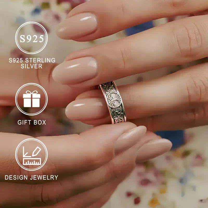 Women Vintage Tree Of Life Ring Thai Floral Carved Classic Band Daily Wear Festival Gift Jewelry