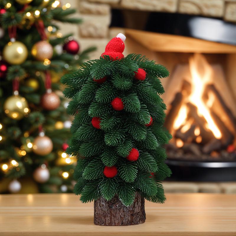 Weihnachts-Mini-Schlafzimmer Simulierte Kiefernadelbaum-Atmosphäre Dekoratives Rotes Haarball-Schreibtischornament Festivaldekoration