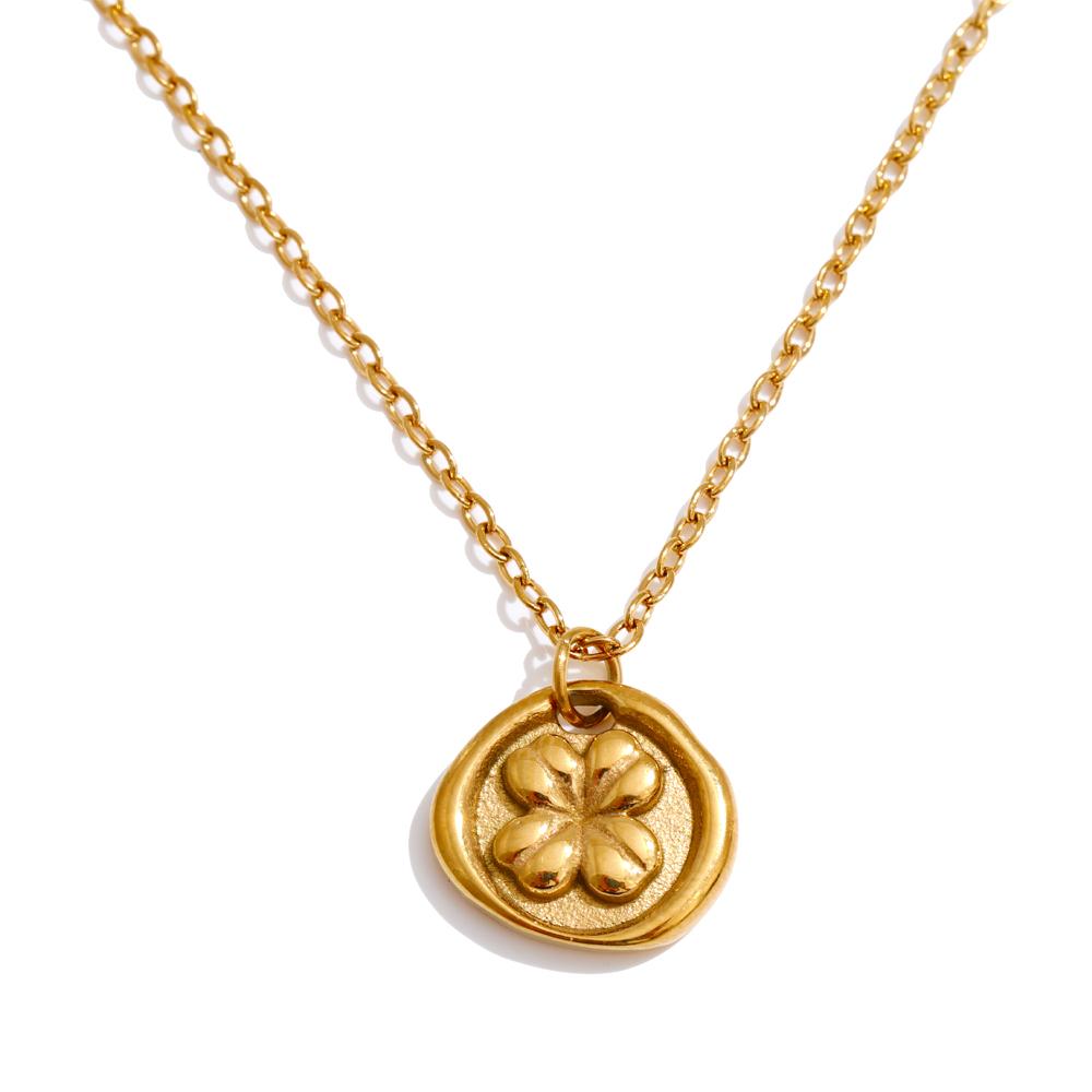Eetit Stainless Steel Round Flower Necklace Pendant Chain Water Resistant Metal Individualistic Jewelry Wholesale