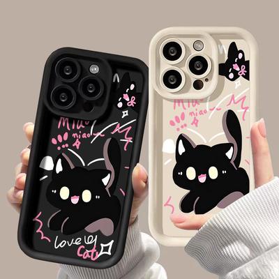 Case for iPhone 16 Cartoon Cute Funny Cat Silicone Phone Case for iPhone 15 14 13 12 11 Pro Max XS Max X XR 7 8 Plus SE Soft Women Phone Casing Cover