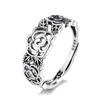 925 Sterling Silver Rose Pattern Vintage Open Ring