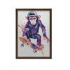 Plakat Małpi Skateboardzista Plakat Małpi Skateboardzista, 70X100 Cm, Rama Drewniana Jasny Dąb, Papier Matowy 230 Gsm