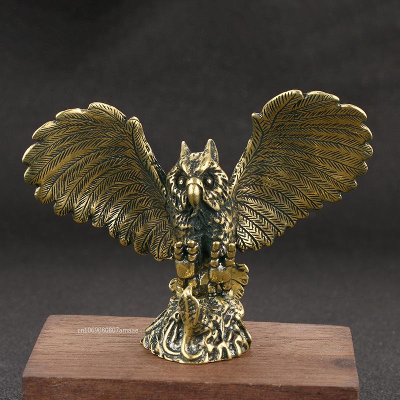 Vintage Solid Brass Owl Figurine Miniature Tea Pet Arts Crafts Desktop Small Ornament Animal Home Desk Decoration Accessories