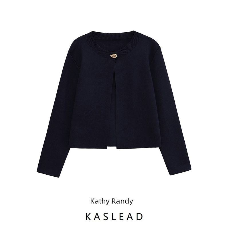 Kaslead New Women clothes Western Style Versitile Fashion Gold Decorated Row Button Knitted Outerwear 6427013