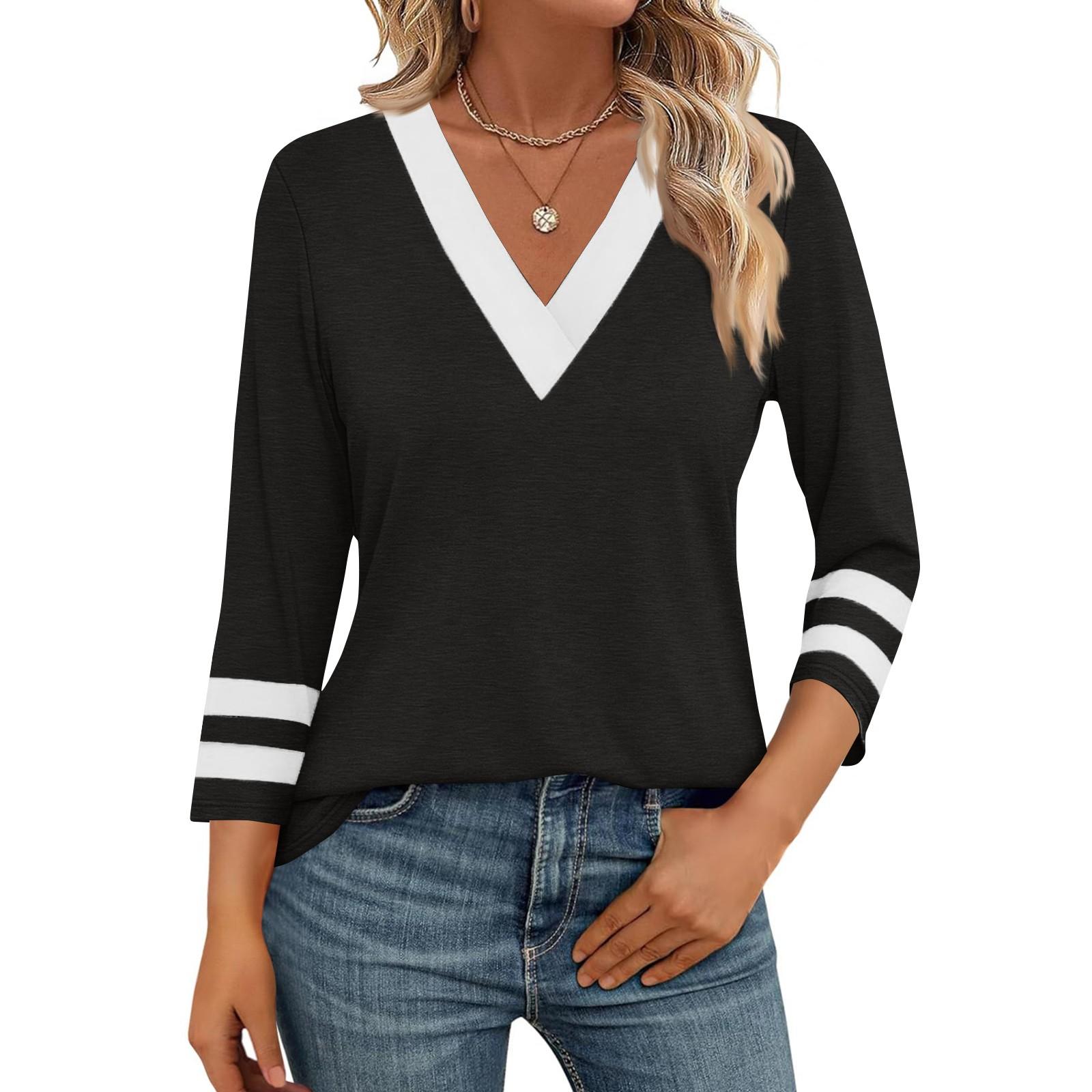 

Women s Casual, Fashionable And Trendy Two-tone V-neck Top M чорний