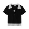 2026 new fake two-piece contrasting color POLO shirt slim and thin Korean design sense niche short-sleeved top women's T-shirt