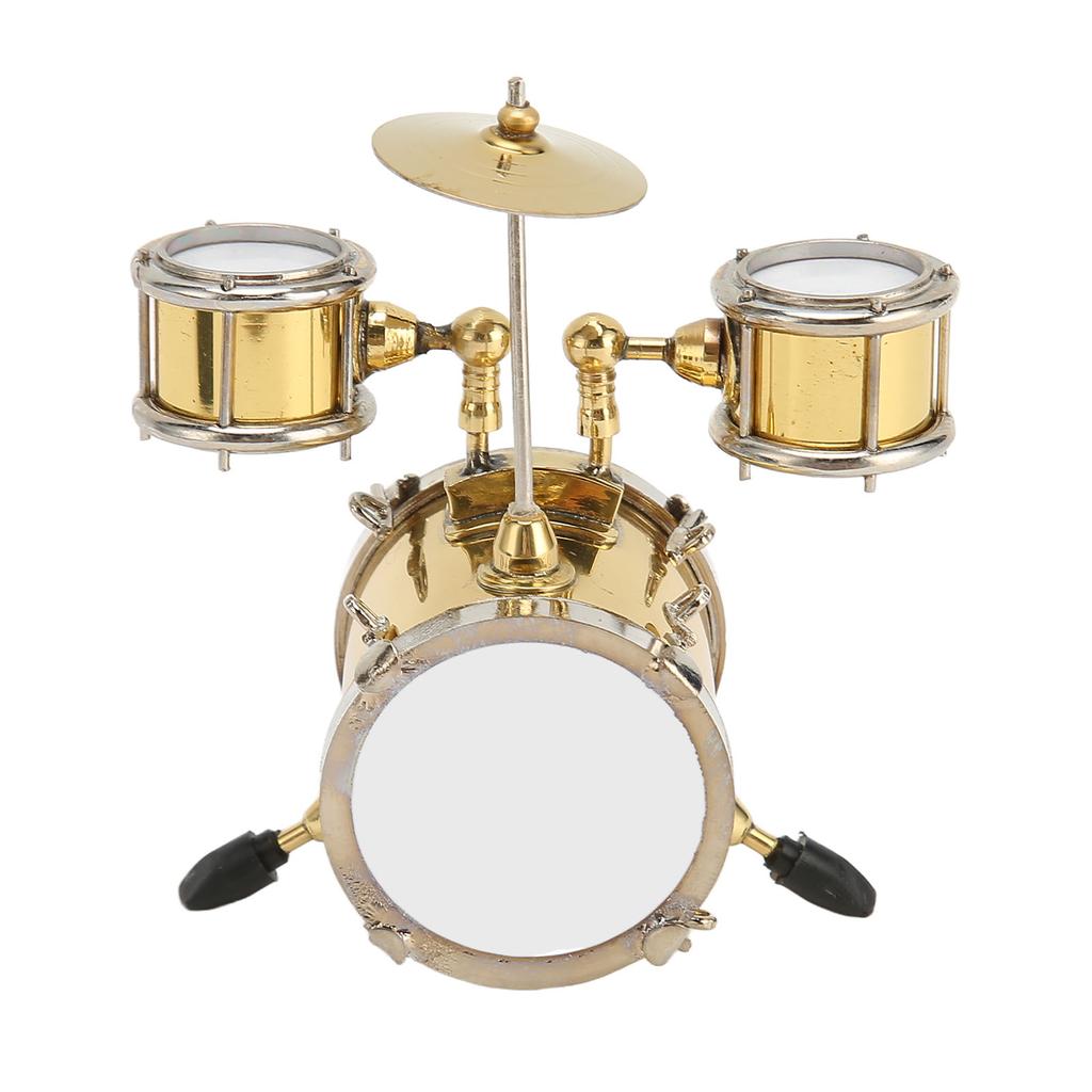 Copper Miniature Drum Set Model with Case Mini Percussion Musical Instrument Model Dollhouse