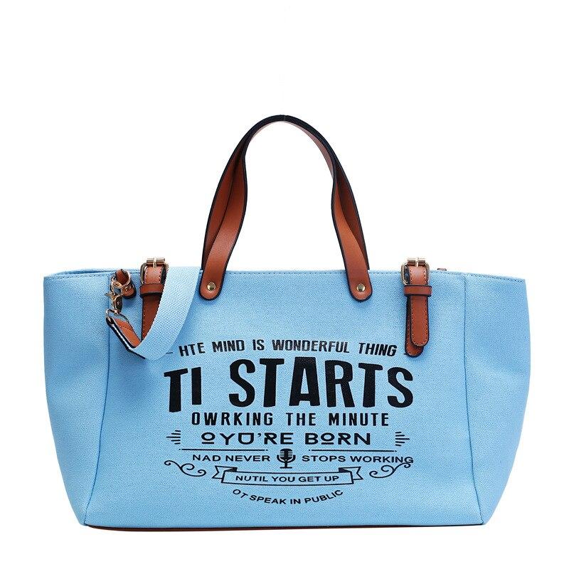 Женская сумка-тоут, модная холщовая сумка с буквенным принтом большой емкости, повседневная большая сумка синий