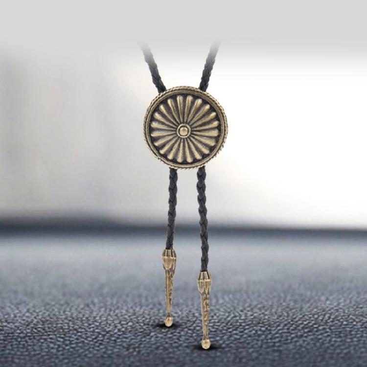 Men Bolo Tie Metal Round Flower Cowboy Hat Western Necklace Costume Accessories