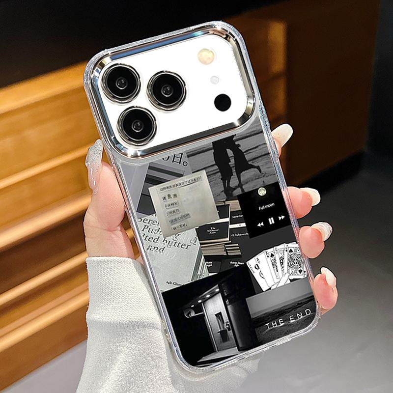 

Plating Lens Frame Case For iPhone 17 Pro Max Retro Collage Style Clear Soft Cover For iPhone 16 15 14 13 Pro Max 11 16E 17E iPhone 15 Pro Max прозрачный
