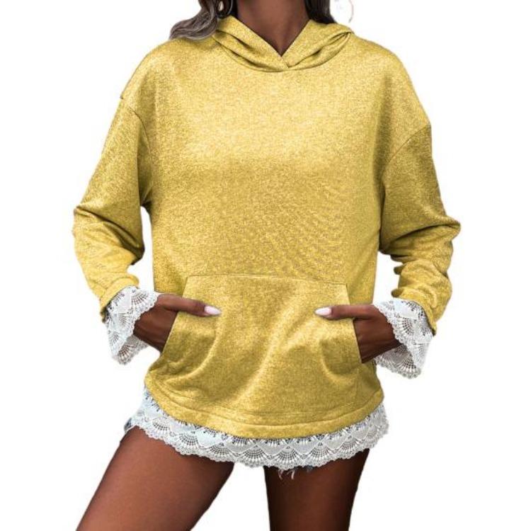 Oversized Hoodie Women Loose Pullover Sweatshirt Lace Trim Long Sleeve Casual Tops Fall Pocket