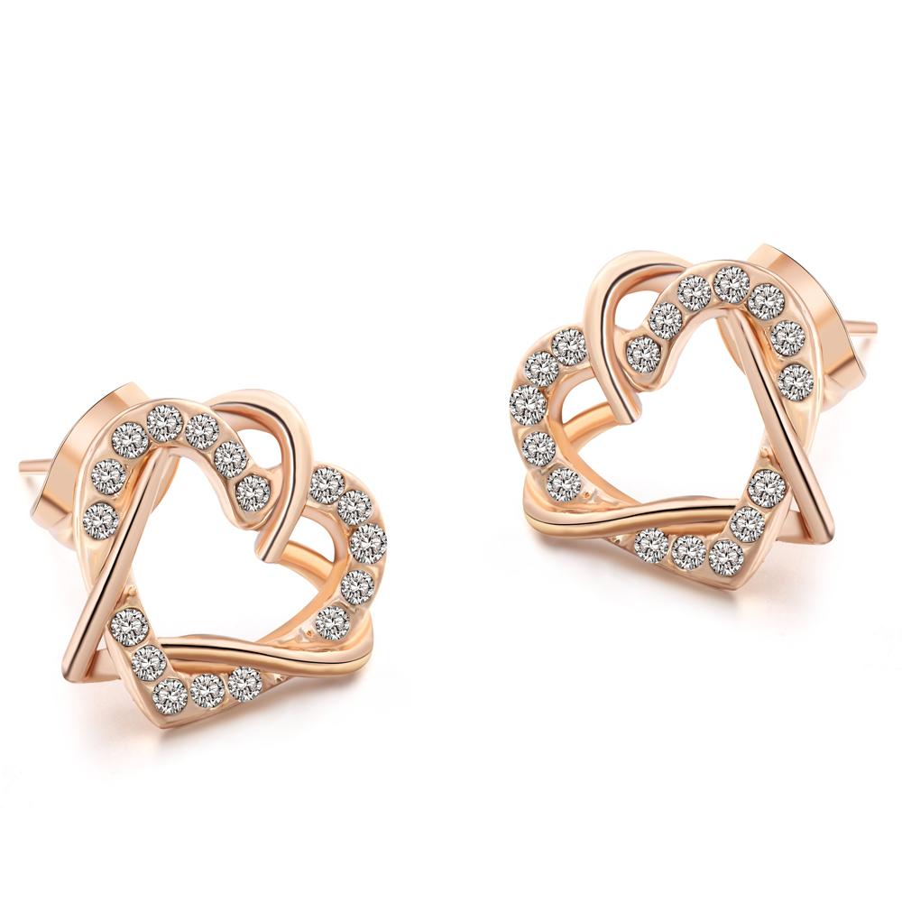 Top Quality Luxury Gold Heart Rose Gold Color Stud Earrings Jewelry Austrian Crystal ZYE030 ZYE031