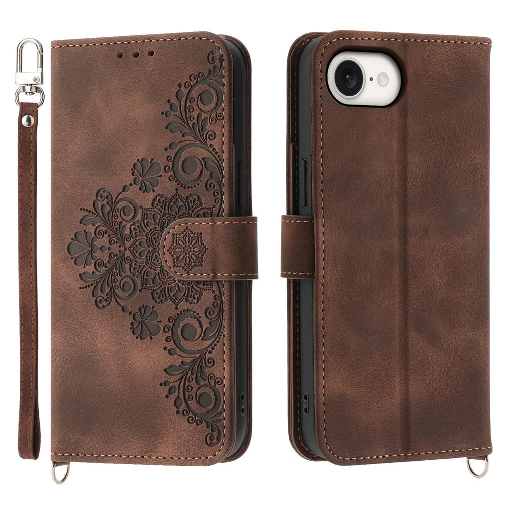 For iPhone 16e Leather Case Multiple Card Slots Phone Cover with 2 Straps