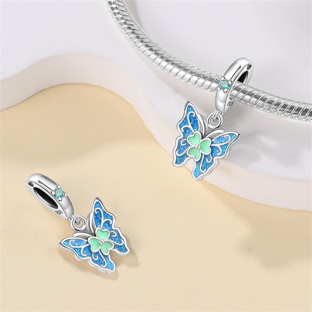 Original Copper Charms Luxury Blue Butterfly Pendant Beads Fit Bracelet Diy Women Making Delicate Gift