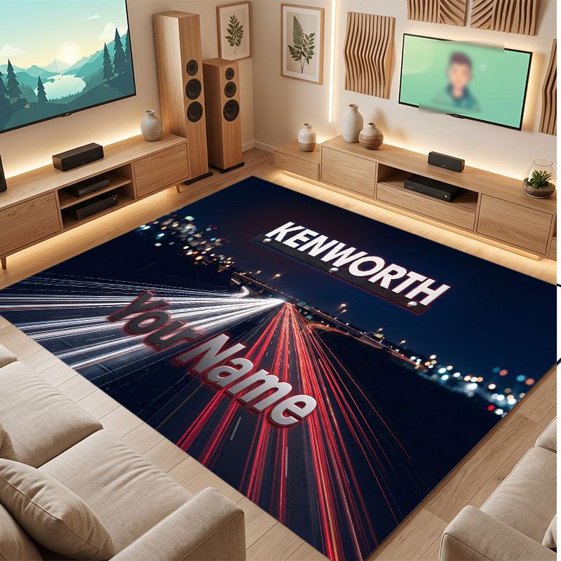 Kenworth Personalized Crystal Velvet Carpet, Customized Name Text Soft Anti‑Slip Rug for Living Room Bedroom