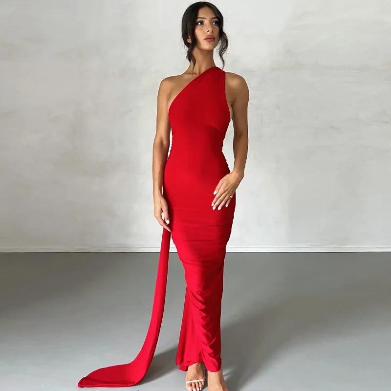 Hugcitar One Shoulder Backless Adjustable Scarf Loop Ruched Sexy Maxi Dress 2023 Women Elegant Y2K Streetwear Festival Outfit Buy cheaply on Joom