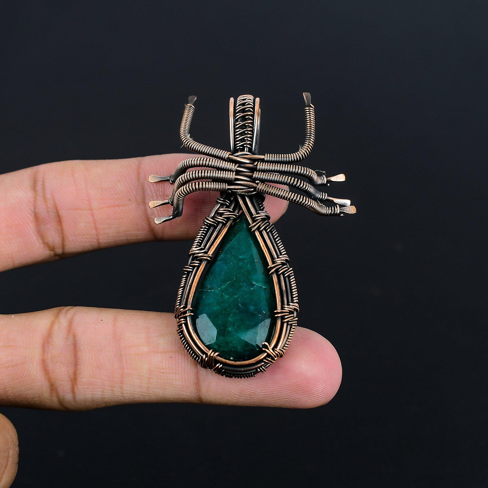 

Emerald Pendant, 999 Copper Wire Wrapped Pendant Gemstone Jewelry, Handmade Pendant Amazing Jewelry, Gift For Her 2.28 Inches