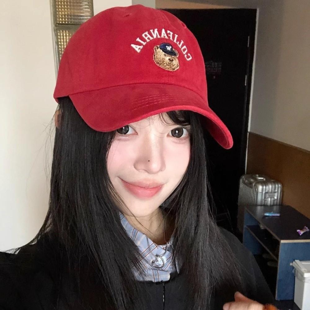 Solid Color Men Women Baseball Cap Korean Snapback Hat Casual Bear Embroidery Cap  Teenagers