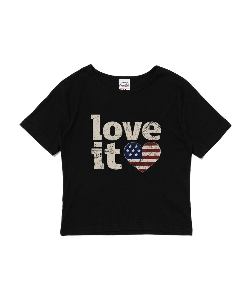 CARGOBROS FOR WOMAN Vintage Heart Flag Short Sleeve T-Shirt (Solid Black)