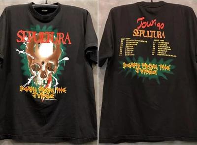 90s Sepultura Tour 1990 Band 2 Side Black Unisex Tshirt Reprint Unisex T-Shirt