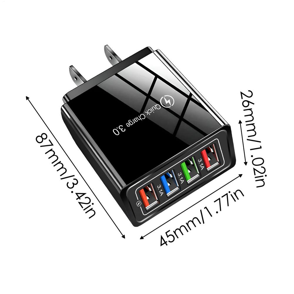 4 USB Phone Charger Faster Charger US/EU Ultra-Fast Charging USB Adapter Charge Four Devices At Once For Smartphones & Tablets